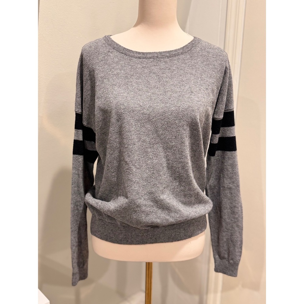 Brandy Melville Gray Varsity Stripe Sweater Top Sporty Casual | One Size